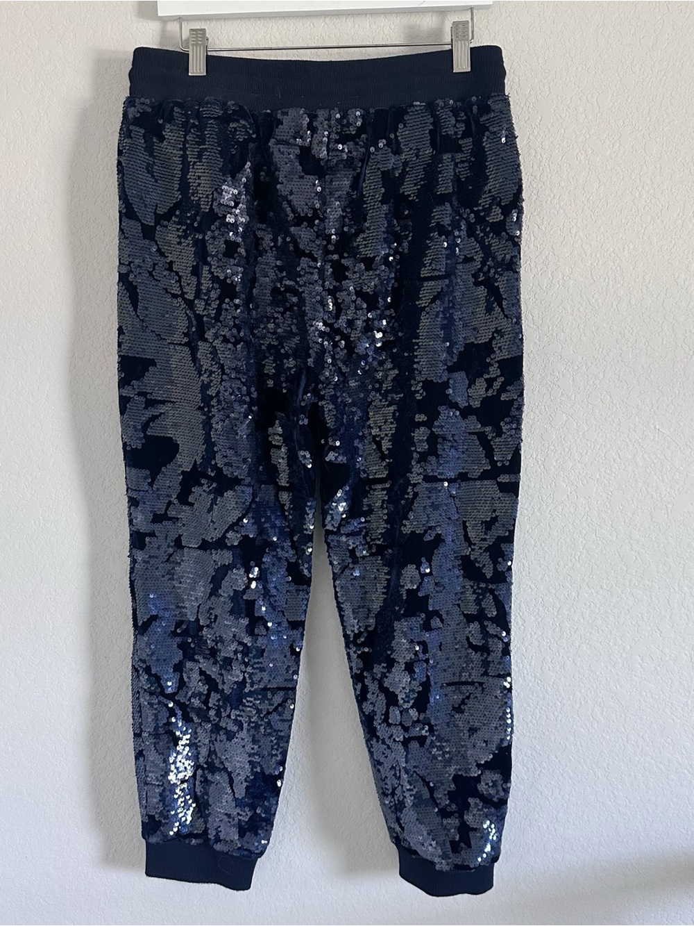 Anthropologie Ett:Twa Sequin Velvet Jogger Pants Navy Blue Sz M - Picture 7 of 8